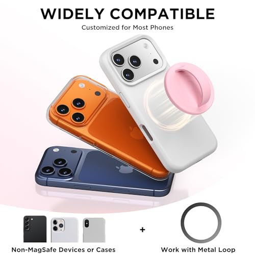 Magnetic Phone Grip Ring, Compatible with MagSafe, Upgraded Liquid Silicone for Secure Comfort, Rotating Finger Loop Ring Grip Holder for iPhone 17/16/15/14/13/12 Pro Max Plus, Pink - color: Pink