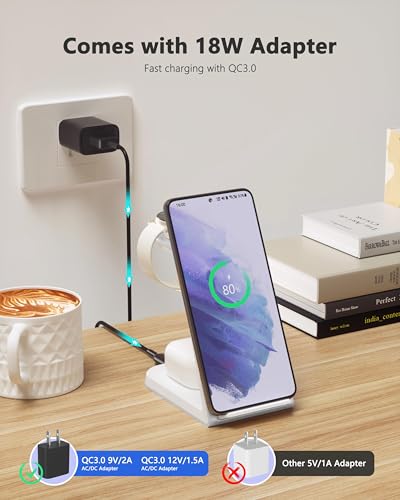 15W Fast Wireless Charging Station,Compact Size, Dual Coil Multi-Angle Charging Compact Size, for Galaxy Phone/Watch/Buds(Silver)