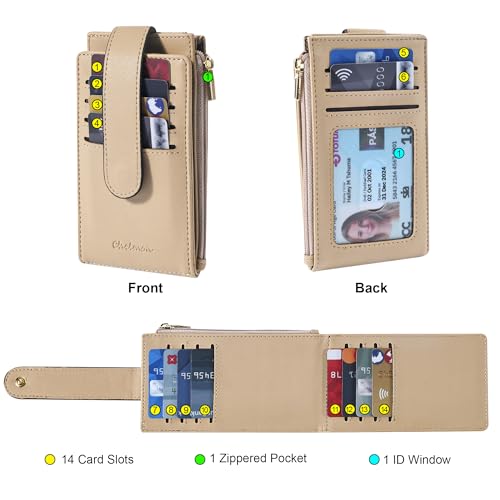 Chelmon Women's RFID Slim Card Holder Wallet | Thin Bifold Multi Card Case with Zipper Coin Pocket Purse for Women(Khaki) - color: Khaki