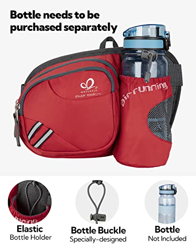 WATERFLY Fanny Pack Waist Bag: Waist Pack for Women Men with Water Bottle Holder Hiking Fanny Pack for Running Walking DogWalking Travel Cycling - color: Red