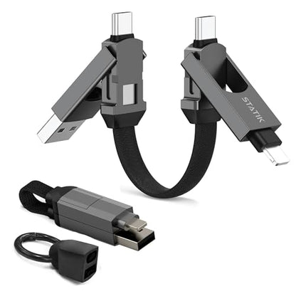 Statik HexCharge Keychain Charger Cable - Portable 4 in 1 Charging Cable Key Ring, 60W Fast Charging, Universal Multi Charging, Compatible with iPhone, USB C, and USB A - size: 1 Pack