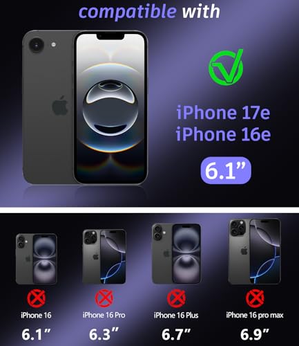 Heavy Duty Case for iPhone 17e & iPhone 16e - Military Grade Drop Proof Protective Cover [Compatible with MagSafe],with Screen Protector, Shockproof, Anti-Slip (Purple) - color: Purple