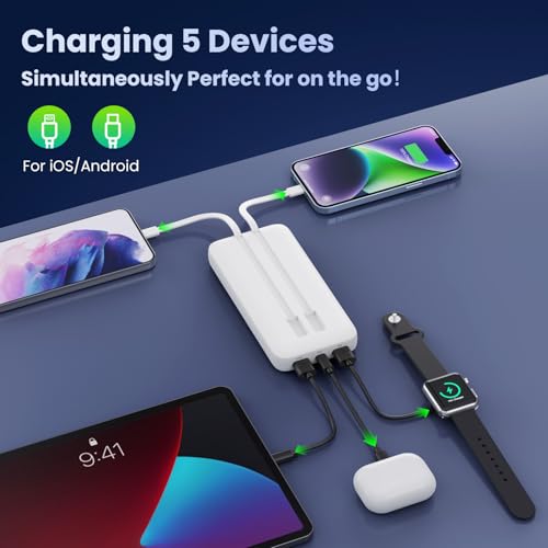 Portable Charger PowerBank 40,800mAh with 2 Built-in Cables,25W PD Fast Charging +QC 4.0 Quick Phone Charging Power Bank, 5 Outputs LCD Display USB C Battery Pack for iPhone 16/15 Android Galaxy etc - color: White