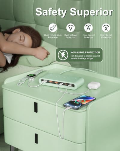 Power Strip with USB Port - 4AC & 6 USB(3USB C), Outlet Extender 5FT - color: Green