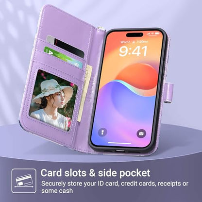 ULAK Compatible with iPhone 15 Plus Wallet Case, Blossom | [RFID Blocking] Premium PU Leather Protective Folio Flip Cover with Card Holder Kickstand, Shockproof Protection - color: Blossom, size: iPhone 15 Plus- 6.7 inch