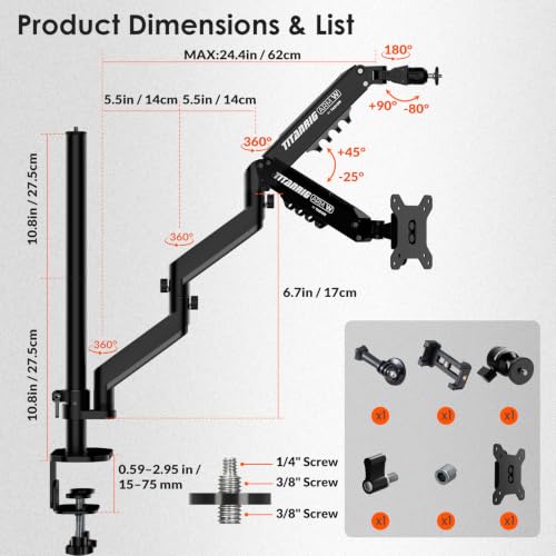 TARION Titanrig Lite W Pneumatic Overhead Camera Desk Mount Monitor Arm - size: Lite W (Pneumatic - Camera / Monitor)
