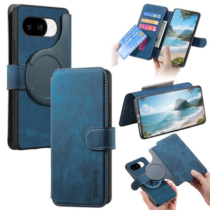 2 in 1 Detachable Wallet Case for Google Pixel 10a CMG Blue | PU Leather Magnetic Flip Folio Case with RFID Blocking Card Holder, Credit Card Slots Kickstand, Shockproof Protective Cover - color: Blue, size: Google Pixel 10a