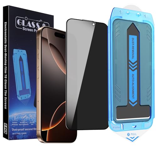 2-Pack Privacy Screen Protector for iPhone 16 Pro Max 6.9-inch, 9H Tempered Glass, Full Coverage, Anti-Fingerprint, Auto Dust-Elimination, No Bubble, Easy Installation - size: for iPhone 16 Pro Max
