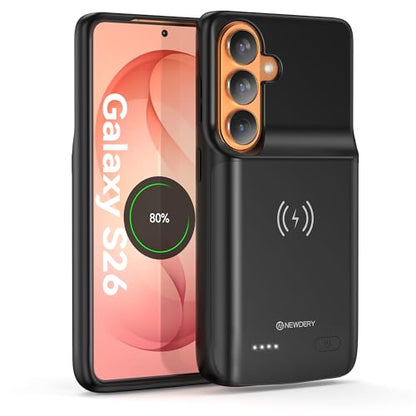 NEWDERY Battery Case for Samsung Galaxy S26 6.3", Portable Charger Case | 5000mAh Ultra Slim Battery Pack with Led Indicators, Qi Wireless Charging Supported - size: For Galaxy S26 6.3"