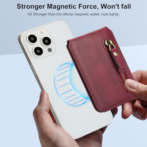 HAII for MagSafe Card Wallet Bag compatible with MagSafe Invisible Ultra-Thin Lightweight Kickstand Magnetic Mobile Wallet Man Woman, 4 Card Slots + 1 Zipper Cash Bag. (Red, Zipper) - color: Red, size: 4 Card Slots + 1 Zipper Cash Bag - Zipper