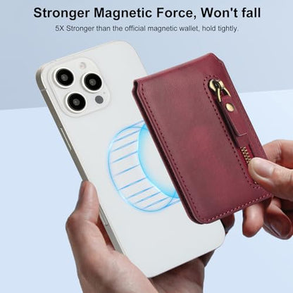HAII for MagSafe Card Wallet Bag compatible with MagSafe Invisible Ultra-Thin Lightweight Kickstand Magnetic Mobile Wallet Man Woman, 4 Card Slots + 1 Zipper Cash Bag. (Red, Zipper) - color: Red, size: 4 Card Slots + 1 Zipper Cash Bag - Zipper