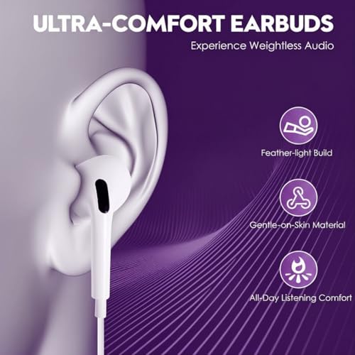 USB C Headphones for iPhone 17 16 Pro Max 16e 16 Plus 16Pro 15 Pro Max 15 Plus 15Pro, USBC Earbuds in-Ear Earphones Wired Type C Ear Buds with Mic Volume Control HiFi Stereo Noise Cancelling - 2Pack