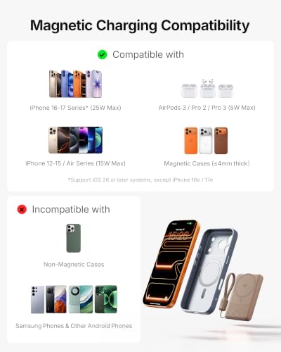 INIU for MagSafe Qi2.2 25W Portable Charger, Slimmest 10000mAh Power Bank - color: Brown