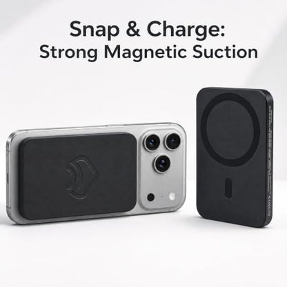 5000mAh Magnetic Power Bank for MagSafe iPhone, 20W USB-C, Black | 0.3in ultra-slim, 4oz aluminum shell, charges iPhone 16 to 55% in 30 min, wireless + wired, Type-C cable included