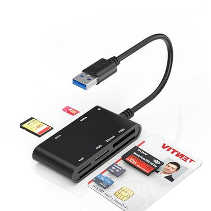 SIM Card Adapter for Computer - 7 in 1 CAC Smart Card Reader Military, MS Pro Duo/SD/TF/M2/ID/IC/PIV/SIM Card Reader, Memory Stick Pro Duo Adapter SIM Card Reader for Computer,PC,Windows,Linux,MacOS