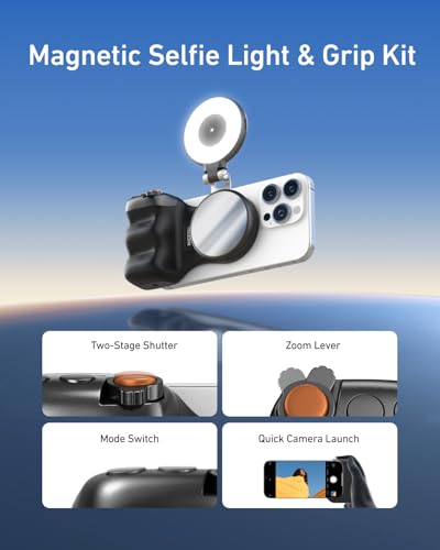 TELESIN Fun Shot Magnetic Phone Camera Grip with Magnetic Selfie Light Kit - color: Black