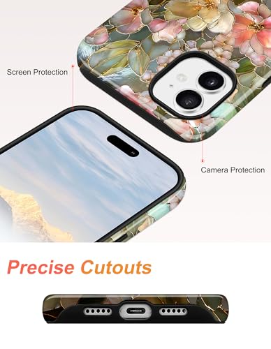 Magnetic Flower Phone Case for iPhone 17 Pro, Pink Yellow | Compatible with MagSafe, Cute Stained Glass Rose Aesthetic, TPU and PC Protective Phone Cover for Women Men Girls Boys - color: Pink Yellow Rose