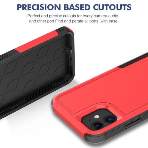 for iPhone 11 Case: Dual Layer Protective Heavy Duty Cell Phone Case Shockproof Rugged Bumper Tough with Screen Protector - 16ft Military Grade Drop Tested for Appple iPhone 11 (6.1 inch), Red - color: Red (PC) + Black (TPU)