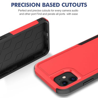 for iPhone 11 Case: Dual Layer Protective Heavy Duty Cell Phone Case Shockproof Rugged Bumper Tough with Screen Protector - 16ft Military Grade Drop Tested for Appple iPhone 11 (6.1 inch), Red - color: Red (PC) + Black (TPU)