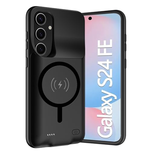 Wireless Charging Case for Galaxy S24 FE, Upgraded 12000mAh Rechargeable Portable Charging Case Compatible with Galaxy S24 FE (6.7 inch) with Carplay Extended Battery Pack Charger Case (Black) - size: Galaxy S24 FE