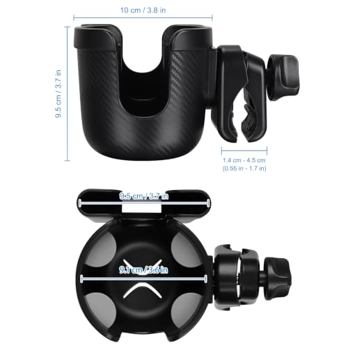 Accmor Stroller Cup Holder with Phone Holder, Bike Cup Holder, Universal Cup Holder for Uppababy Nuna Strollers, 2-in-1 Drinks Holder for Walker, Wheelchair, Scooter - color: All Black Carbon Fiber Texture