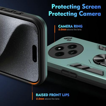 Compatible with Xiaomi Redmi A4/Poco C75/Redmi A3 Pro/14C 4G Phone Case Cover Built-in Stand Shockproof and Drop-Proof [with Tempered Glass Screen Protector] Green - color: HY-GZS-green, size: Xiaomi Redmi A4/Poco C75/Redmi A3 Pro/14C 4G
