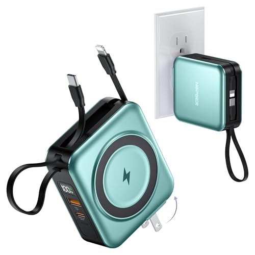 10000mAh Portable Charger Power Bank Built in Cables&Wall Plug - color: Green