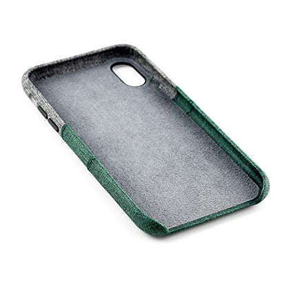 Dockem Luxe Wallet Case for iPhone X/XS: Slim Minimalist Case w/ 2 Credit Card Holder Slots: UltraGrip Canvas Style Synthetic Leather (Green and Grey) - color: Green and Grey