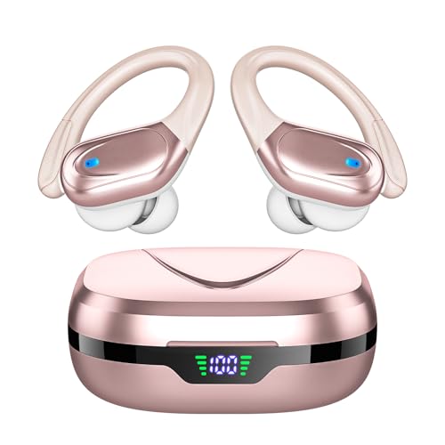 HAOYUYAN Sports Bluetooth Headphones, 80Hrs Playtime Wireless Earbuds with LED Power Display, IPX7 Waterproof Earphones for Workout/Running, Noise Canceling Headset Ear Buds