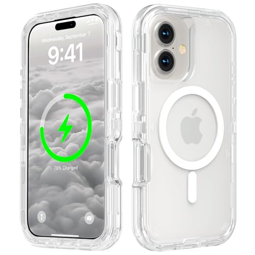 Follaroma for iPhone 16 Case, Compatible with MagSafe, Durable Dual Layer Transparent Magnetic Phone Cases, Heavy Duty Shockproof and Anti-Drop Protective Cover for iPhone 16, 6.1'', Clear - color: Clear, size: iPhone 16 6.1''