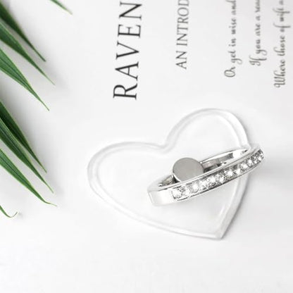 2pcs Phone Ring Stand Holder with Diamond，Heart Shape Transparent Phone Ring Kickstand，360 Degree Rotation Finger Ring Grip Compatible with All Smartphones，Tablet and Case