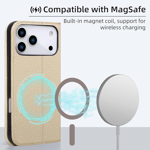 VISOUL Pebbled Leather Wallet Case for iPhone 17 Pro Max 6.9" 2025, Genuine Leather Flip Folio Cover with RFID Blocking Card Holders, Kickstand, Soft TPU Protective Flip Cover-(White+White) - color: White+White