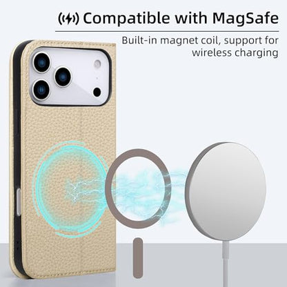 VISOUL Pebbled Leather Wallet Case for iPhone 17 Pro Max 6.9" 2025, Genuine Leather Flip Folio Cover with RFID Blocking Card Holders, Kickstand, Soft TPU Protective Flip Cover-(White+White) - color: White+White