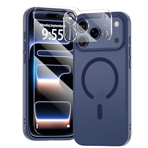 for iPhone 17 Pro Max 3-in-1 Case,Full Protection with Screen Protector & Camera Cover,Compatible with fit MagSafe,Shockproof Cover Phone case for iPhone 17 Pro max,Deep Blue - color: A1-Dark Blue Matte, size: iPhone 17 pro Max (6.9")