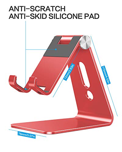 OMOTON C2 Adjustable Aluminum Cell Phone Stand with Charging Cutout, Red - color: Red