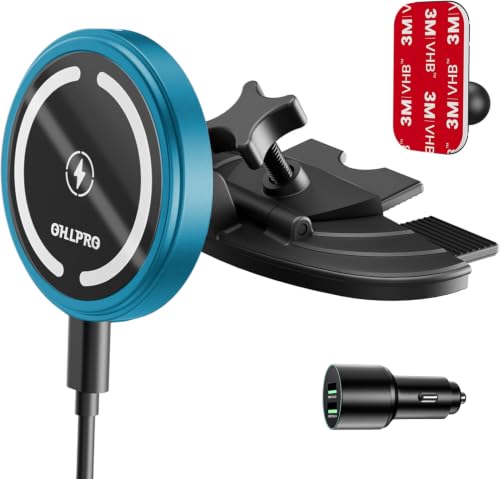 OHLPRO CD Slot Magsafe Car Mount Charger for iPhone 17 Wireless Car Charger - color: Blue