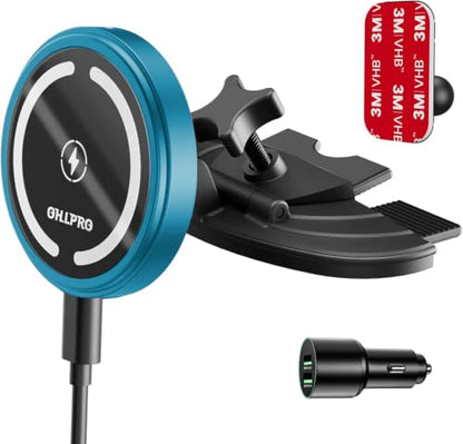 OHLPRO CD Slot Magsafe Car Mount Charger for iPhone 17 Wireless Car Charger - color: Blue