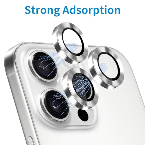 Designed for iPhone 16 Pro and 16 Pro Max Camera Lens Protector, Metal Lens Cover 9H Tempered Glass Camera Cover Anti Scratch Shockproof Screen Protector - color: Sliver