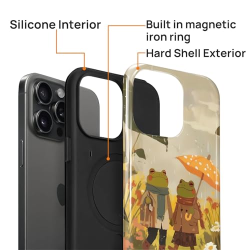 Magnetic for iPhone 14 Pro Case,[Compatible with Magsafe] Dual Layer Protective Heavy Duty Shockproof Rugged Drop Protection Bumper Hybrid Case - Rain Frog and Toad - color: Rain Frog and Toad, size: iPhone 14 Pro
