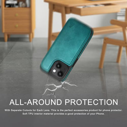 DJDUCK Designed for iPhone 15 Case Wallet with Card Holder, [Magnetic Clasp Cover] [RFID Blocking Leather Protection] Shockproof Women Men Cases 6.1 Inch for Apple 15 Blue Green - color: Blue Green