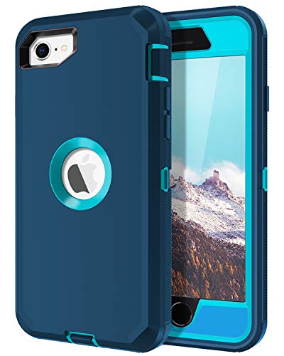 I-HONVA for iPhone SE 2022/2020 Case Built-in Screen Protector Shockproof Dust/Drop Proof 3 in 1 Full Body Rugged Heavy Duty Cover for Apple iPhone SE 3rd/2nd Gen 4.7,Turquoise - color: Turquoise/Blue