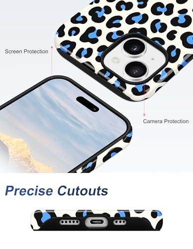 Jusy Magnetic Cheetah Phone Case for iPhone 16 Pro Max,Blue Leopard | Compatible with MagSafe,Cute Aesthetic Tortoise Shell Design,TPU and PC Protective Shockproof Cover - color: Blue Leopard