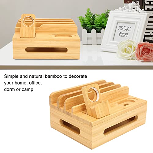 Bamboo Multi Device Charging Station Organizer for Phone, Tablet and Watch, Compact Charging Dock Stand