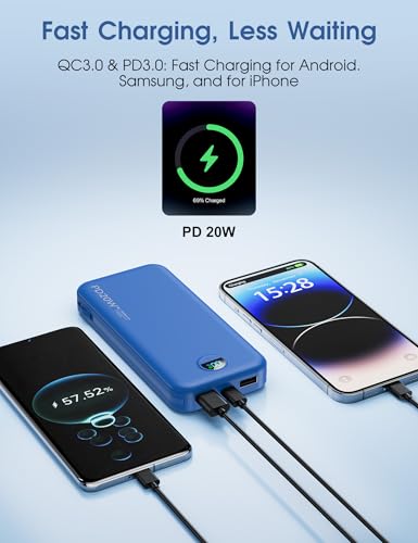 citicr Portable Charger 10000mAh PD20W w/Built-in Cables & Wall Plug Navy - color: Navy
