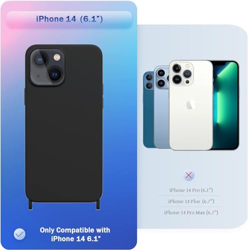 Compatible with iPhone 14 Case with Strap, Crossbody iPhone Case with Lanyard Adjustable Shockproof Drop Protection Silicone Phone Cover for iPhone 14 6.1'' Black - color: Black, size: iPhone 14