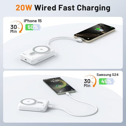 MagSafe Portable Charger 10000mAh PD 20W Fast Charging Magnetic Power Bank - color: White