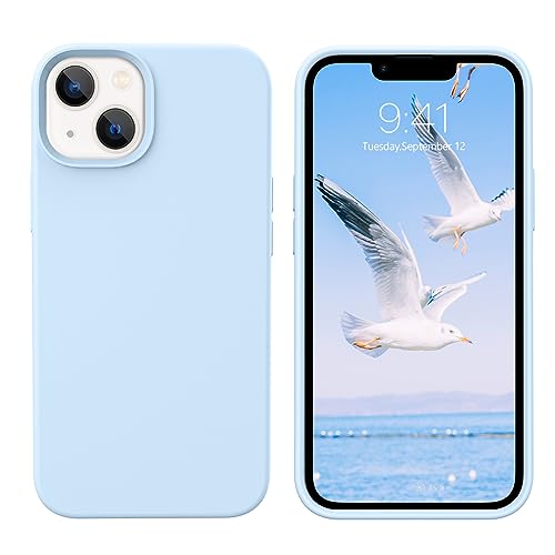 GUAGUA Compatible with iPhone 13 Case 6.1 Inch Liquid Silicone Soft Gel Rubber Slim Thin Microfiber Lining Cushion Texture Cover Shockproof Protective Phone Case for iPhone 13, Light Blue - color: Light Blue, size: iPhone 13