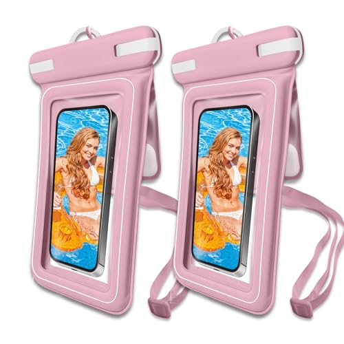 Wokyo IPX8 Waterproof Phone Pouch, 2 Pack Dual Compartment Case for 7.2 Inch Max Pink Floating Dry Bag with Detachable Lanyard Clear Touch Film Phone Protector for Pool & Cruise - color: Pink+Pink