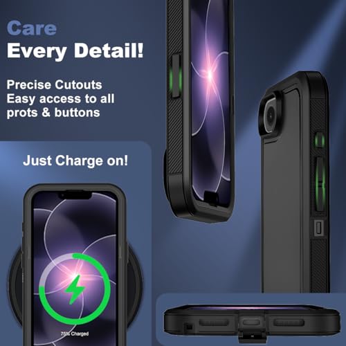 for iPhone 17e Case & iPhone 16e Case, Military-Grade Drop Protection Dual-Layer Rugged Shell with Screen Protector, Full-Body Non-Slip Shockproof Heavy Duty Protective Bumper Phone Cover (Black) - color: Black