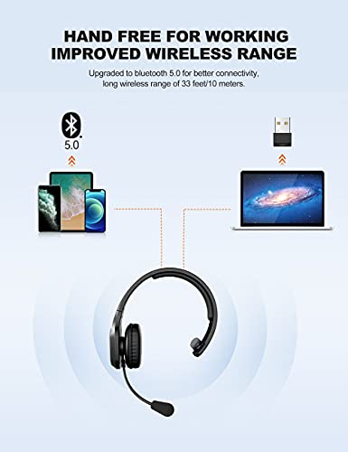 TECKNET Trucker Bluetooth Headset, AI Noise Canceling Mic, Wireless On-Ear